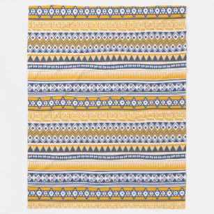 Chic Ethnic Tribal Pattern Saffron Navy Blue Fleece Blanket