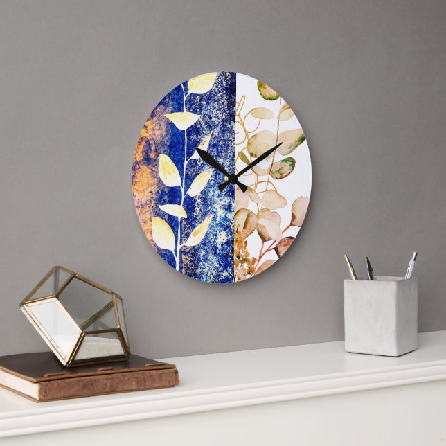 Chic Eucalyptus Abstract Painting Large Clock (Office)