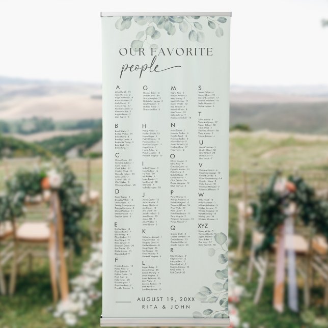Chic Eucalyptus Alphabetical Wedding Seating Chart Retractable Banner (Creator Uploaded)