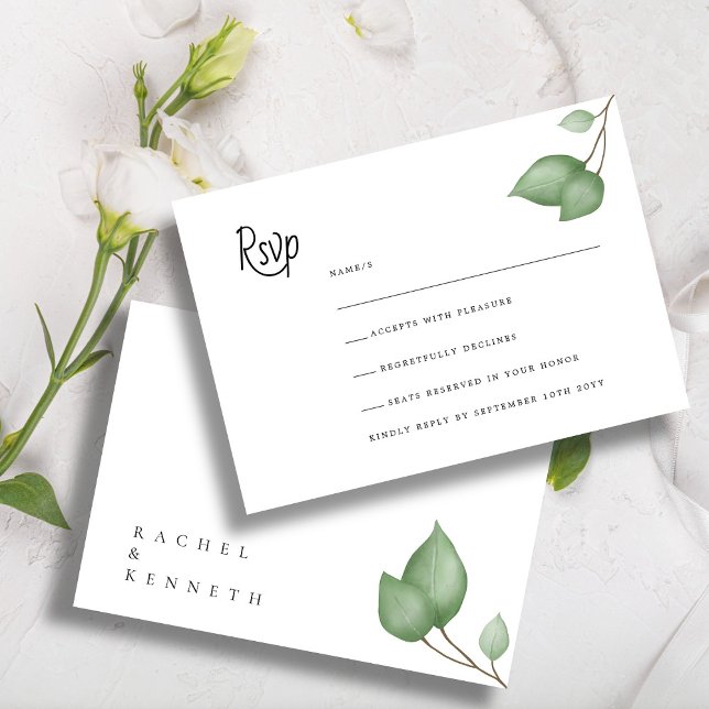 Chic Eucalyptus Black & White Minimalist Wedding RSVP Card (Creator Uploaded)
