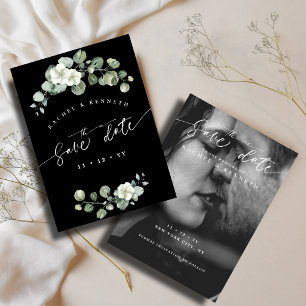 Chic Eucalyptus Black & White Photo Save the Date