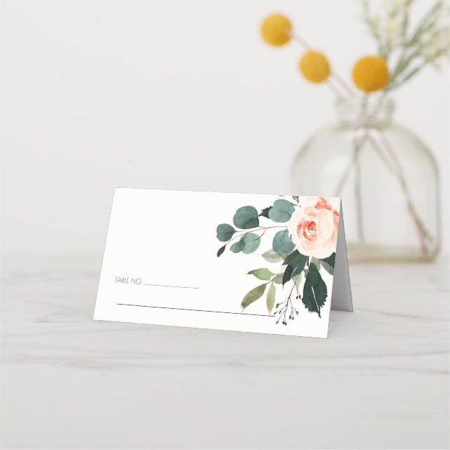 Chic Eucalyptus Blush Rose Pink Floral Wedding Place Card (Back)