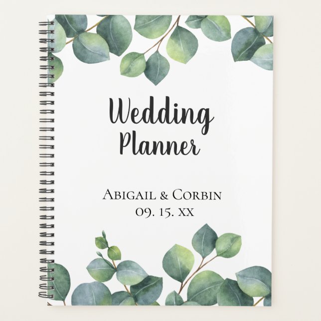 Chic Eucalyptus Foliage Personalised Wedding Planner (Front)