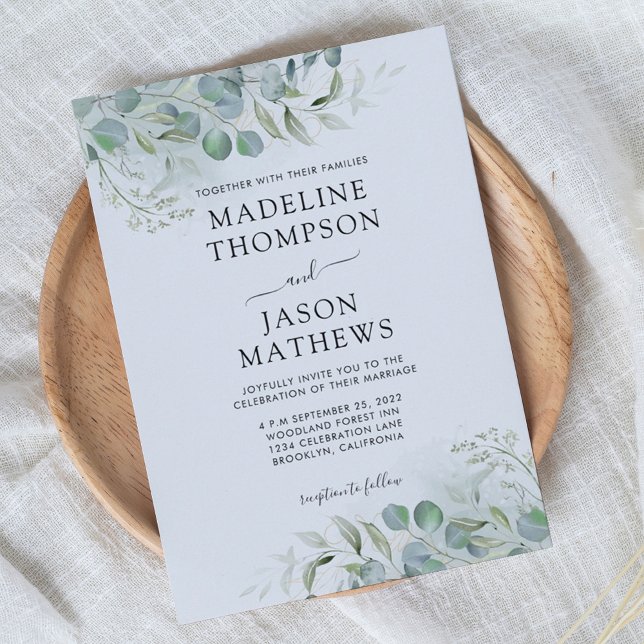 Chic Eucalyptus Gold Greenery Monogram Wedding Inv Invitation (Creator Uploaded)