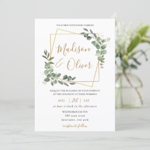 Chic Eucalyptus Greenery Gold Geometric Wedding Invitation
