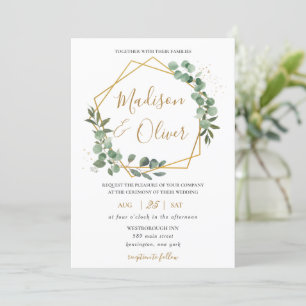 Chic Eucalyptus Greenery Gold Geometric Wedding  Invitation
