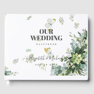 Chic Eucalyptus Greenery Leaves Emerald Wedding Guest Book