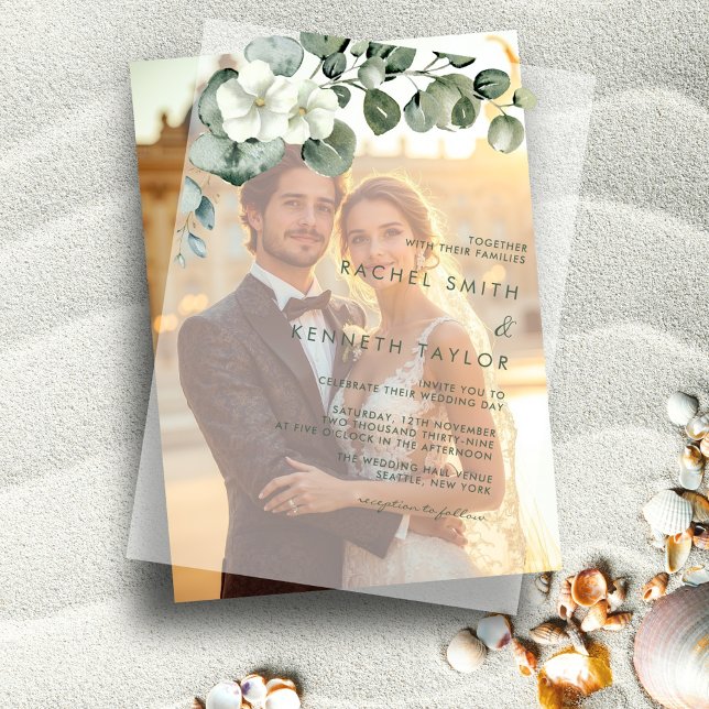 Chic Eucalyptus Greenery Leaves Minimalist Wedding Vellum Invitations (Creator Uploaded)