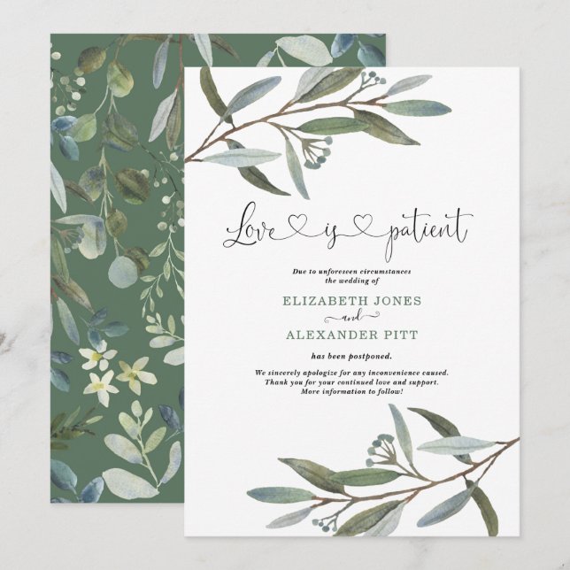 Chic Eucalyptus Greenery Love is Patient Wedding Invitation (Front/Back)