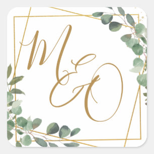 Chic Eucalyptus Greenery Wedding Geometric Favour  Square Sticker