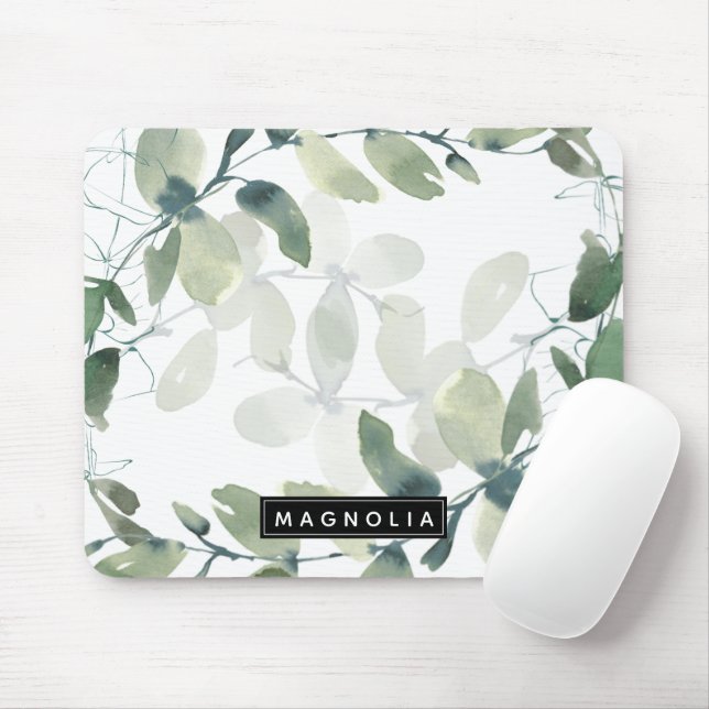 Chic Eucalyptus Monogram Mouse Mat (With Mouse)
