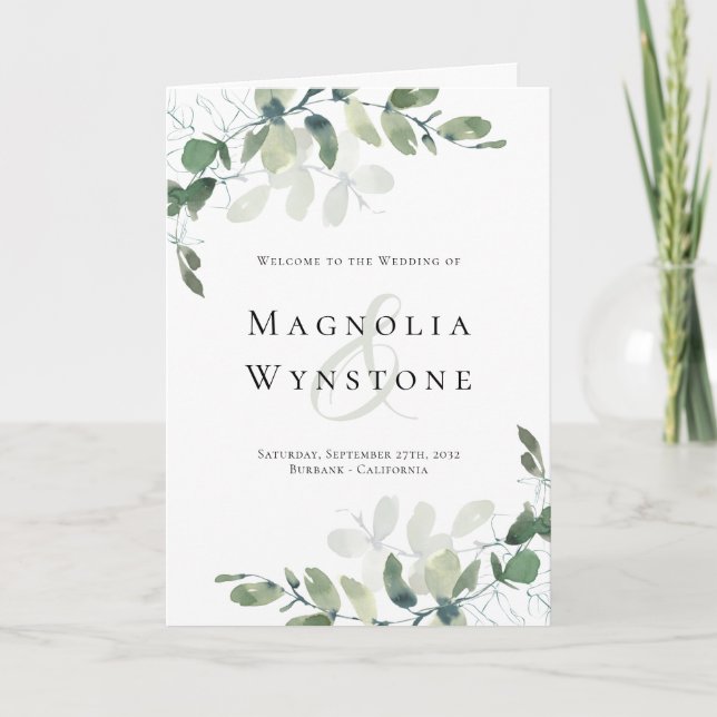 Chic Eucalyptus Order of Ceremony Wedding Programme (Front)