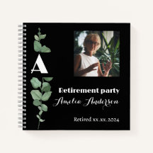 Chic eucalyptus photo retirement black guest book