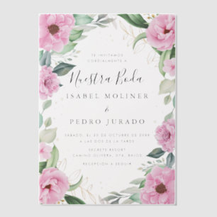 Chic Eucalyptus Pink Roses Nuestra Boda Wedding Vellum Invitations