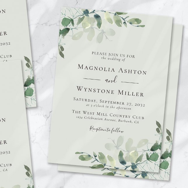 Chic Eucalyptus Sage Green Wedding Invitation (Creator Uploaded)