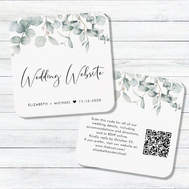 Chic Eucalyptus Watercolor QR Code Wedding Website Enclosure Card (Creator Uploaded)