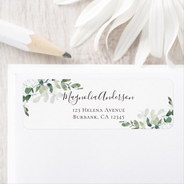 Chic Eucalyptus Wedding Return Address (Insitu)