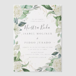 Chic Eucalyptus White Roses Nuestra Boda Wedding Vellum Invitations