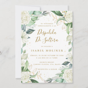 Chic Eucalyptus White Roses Spanish Bridal Shower Invitation