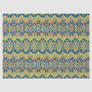 Chic Exotic Ethnic Ikat Pattern on Blue Tissue Paper