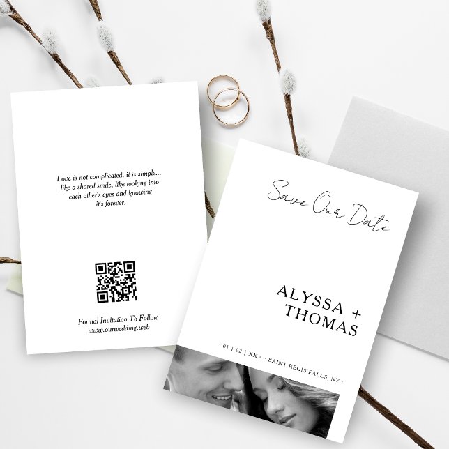 Chic Extra Minimalist Black & White Photo Wedding  Save The Date (Chic Extra Minimalist Black & White Photo Wedding Save the Date Card with Envelope. )