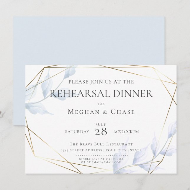 Chic Faded Lilac and Dusty Blue Foliage Invitation (Front/Back)