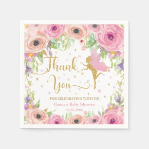Chic Fairy Pink Floral Gold Baby Shower Birthday Napkin