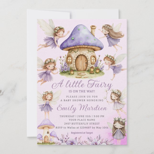  Chic Fairy Purple cute Floral Garden Baby Shower  Invitation (Front)