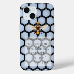 Chic Faith Blue Black Honeycomb Queen Bee iPhone 15 Case