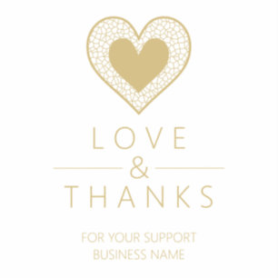 Chic Fake Gold Black Heart Lace Effect Love Thanks