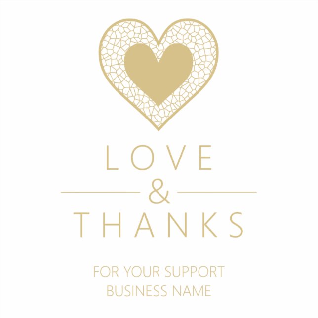 Chic Fake Gold Black Heart Lace Effect Love Thanks (Front)