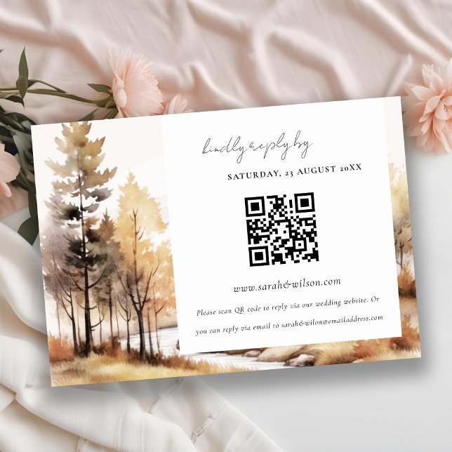 Chic Fall Autumn Landscape Wedding QR Code RSVP Enclosure Card (Creator Uploaded)
