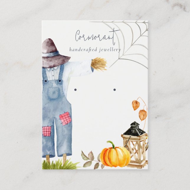 Chic Fall Autumn Pumpkin Scarecrow Earring Display Business Card (Front)