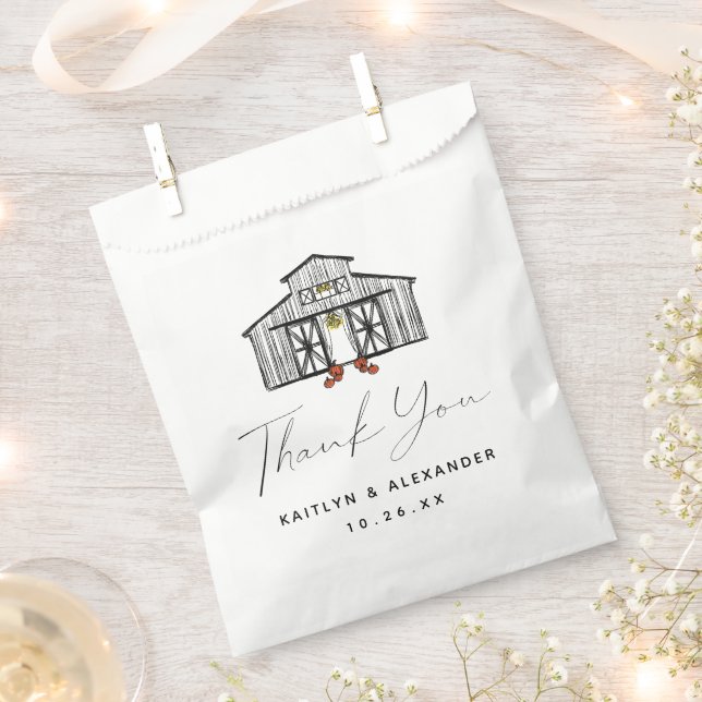 Chic Fall Barn Thank You Wedding Favour Bags (Clipped)