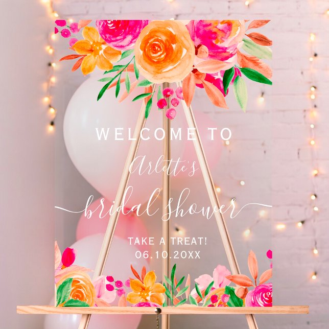 Chic fall floral watercolor bridal shower welcome acrylic sign (Chic fall floral watercolor bridal shower welcome acrylic sign)