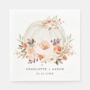 Chic Fall Flower White Pumpkin Wedding Napkin