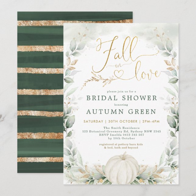 Chic Fall in Love Pumpkin Greenery Bridal Shower Invitation (Front/Back)
