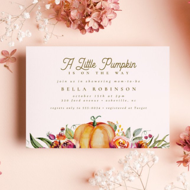 Chic Fall Little Pumpkin Roses Gold Baby Shower Invitation (Creator Uploaded)