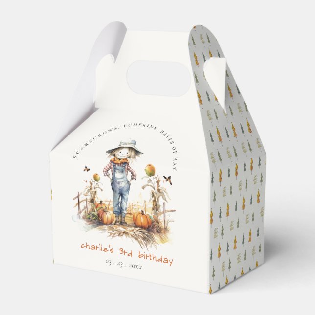 Chic Fall Pumpkin Scarecrow Harvest Kids Birthday Favour Box (Front Side)