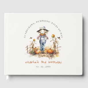 Chic Fall Pumpkin Scarecrow Harvest Kids Birthday Guest Book