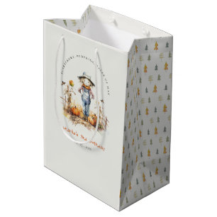 Chic Fall Pumpkin Scarecrow Harvest Kids Birthday Medium Gift Bag