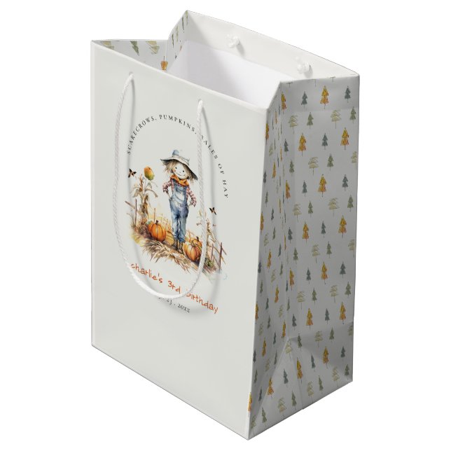 Chic Fall Pumpkin Scarecrow Harvest Kids Birthday Medium Gift Bag (Back Angled)