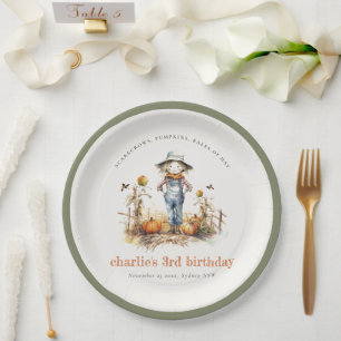 Chic Fall Pumpkin Scarecrow Harvest Kids Birthday Paper Plate