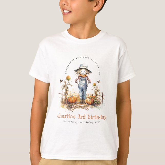 Chic Fall Pumpkin Scarecrow Harvest Kids Birthday T-Shirt (Front)