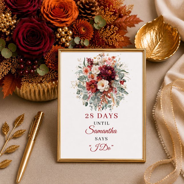 Chic fall terracotta boho bridal shower countdown  poster (Chic fall terracotta boho bridal shower countdown sign design

)