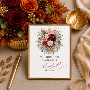Chic fall terracotta boho bridal shower tabletop s poster