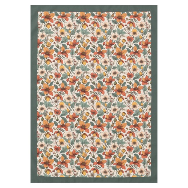 Chic fall terracotta ivory flowers pastel green tablecloth (Front)