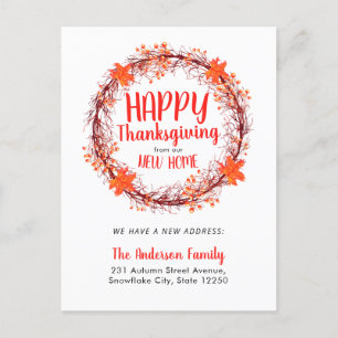 Chic Fall Wreath Happy Thanksgiving Holiday Moving Announcement Postcard