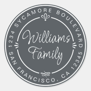 Chic Family Monogram Return Address Black Classic Round Sticker