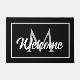 Chic Family Monogram Welcome Mat Black White Gray